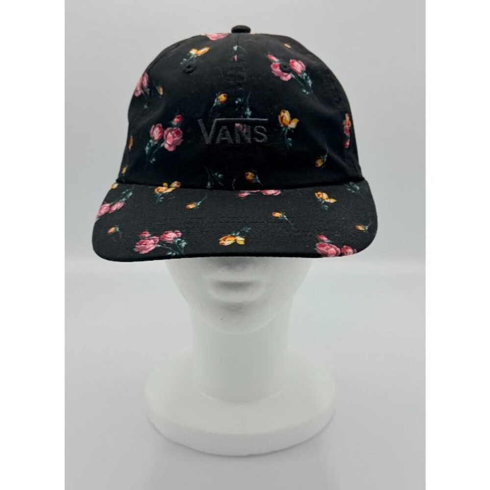 Vans Court Side Black Rose Floral Satin Print Strapback Baseball Hat Cap OS
